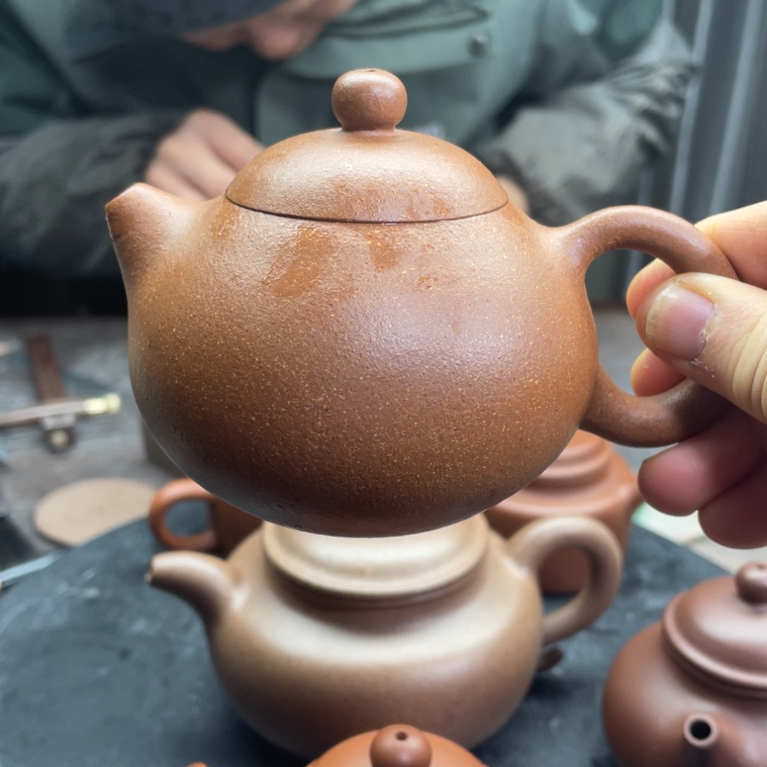 紫砂茶壶小****车文旦壶，微瑕，红降坡泥