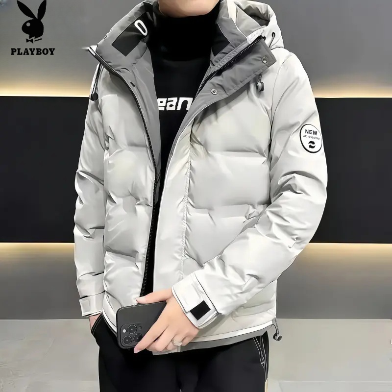 花花公子冬季连帽保暖年轻人短款男士男士短款韩版男装潮流羽绒服