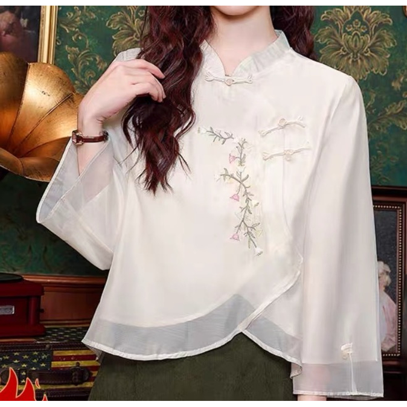 97【国风上衣】秋季国风薄款圆领长袖上衣