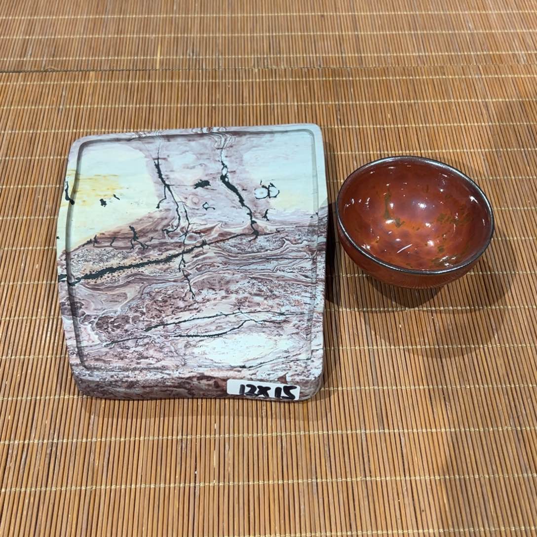 天然国画石茶具套装