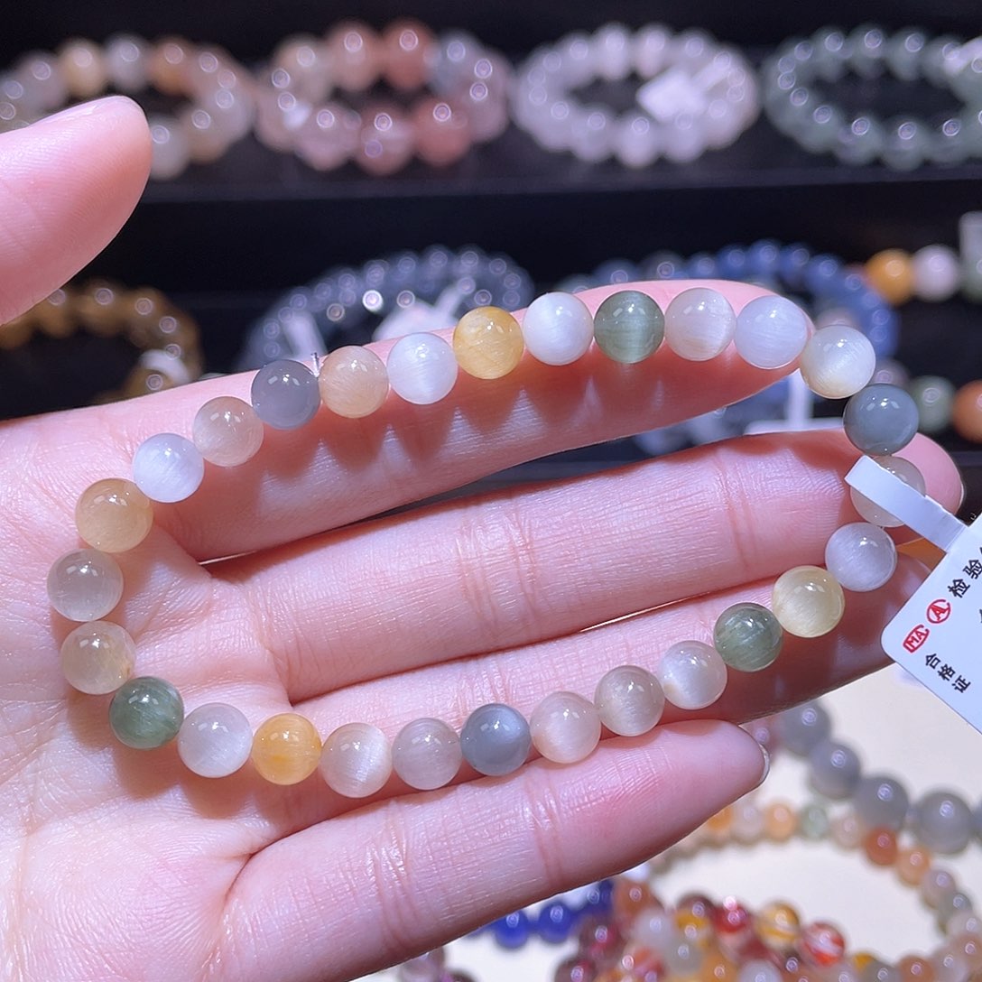 水晶手链未镶嵌兔毛手链，晶体通透6.8