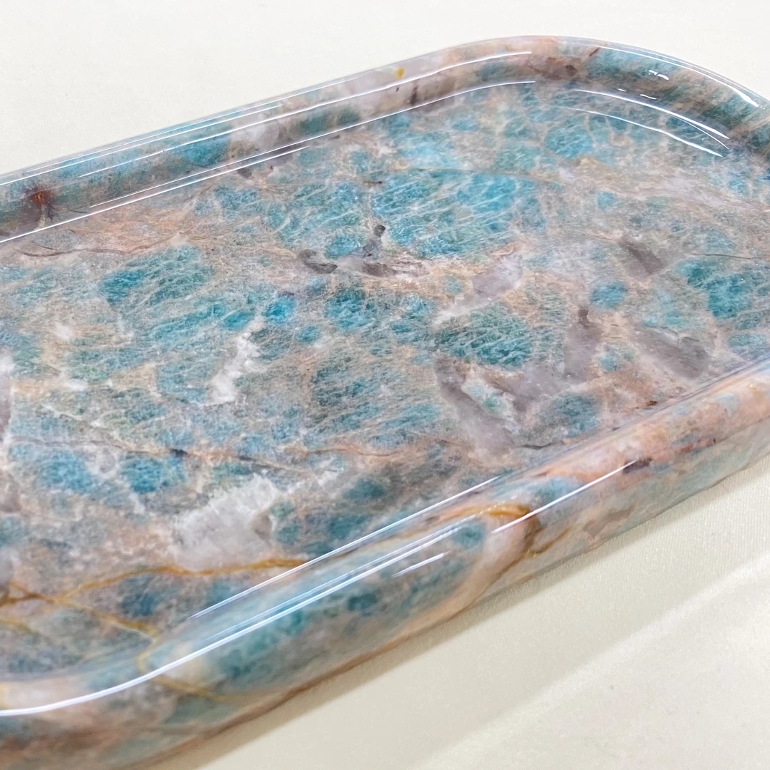 亚马逊绿天然大理石高级轻奢感干泡托盘20*10茶盘家用椭圆绿色