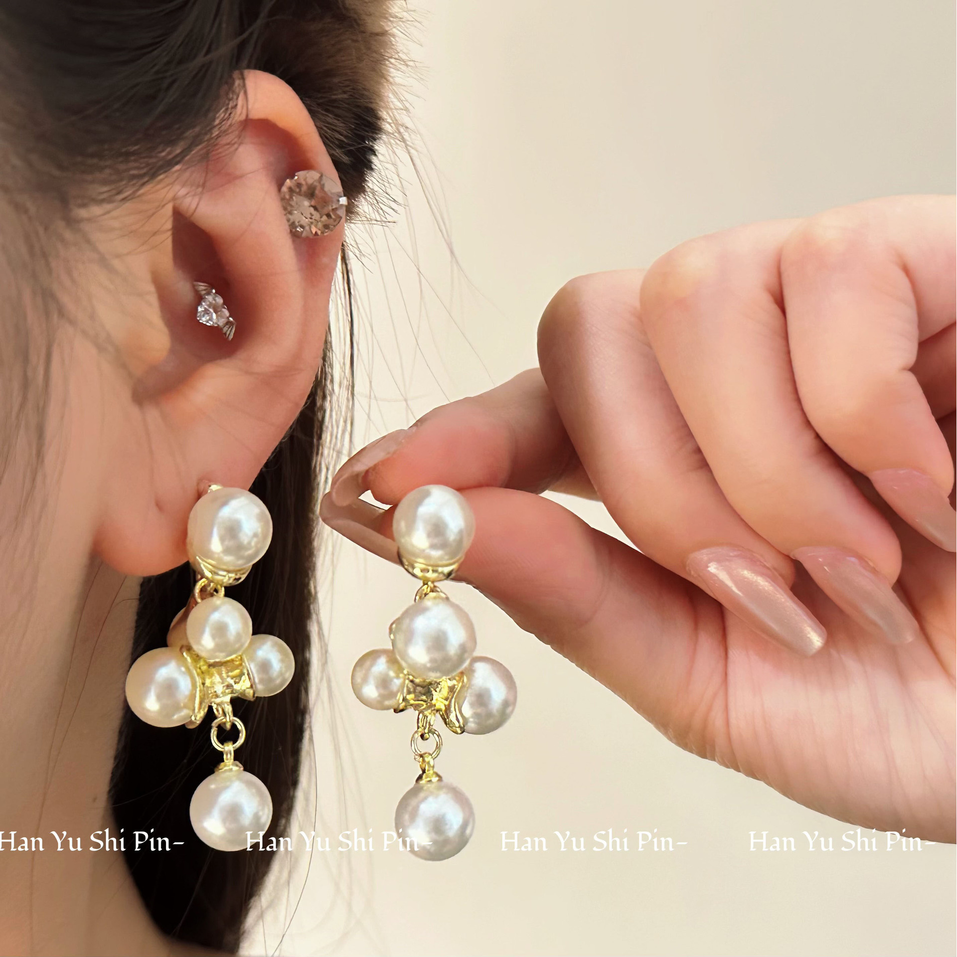 铜合金耳饰 法式新款精致仿珍珠流苏耳环长款时尚高级感名媛气质
