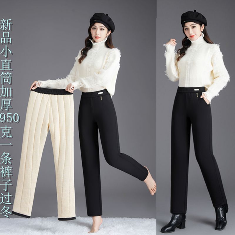 冬季女款大码2898款防寒高腰中老年修身小直筒外穿棉裤加绒老年人