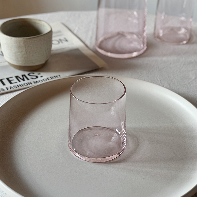 【瑕疵】超清透粉色-直身玻璃-375ml矮杯 7.5×9.5cm