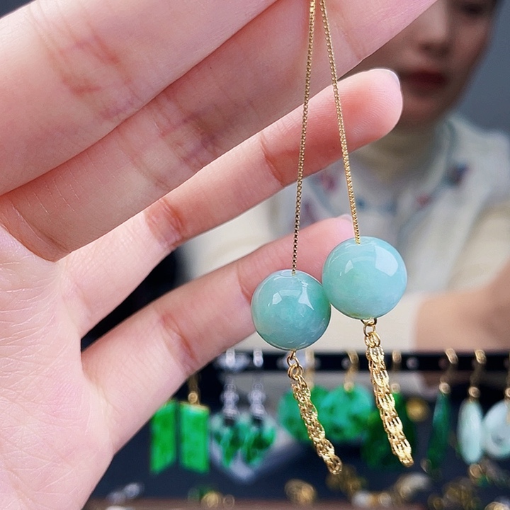 翡翠耳饰银S925镶嵌饰品