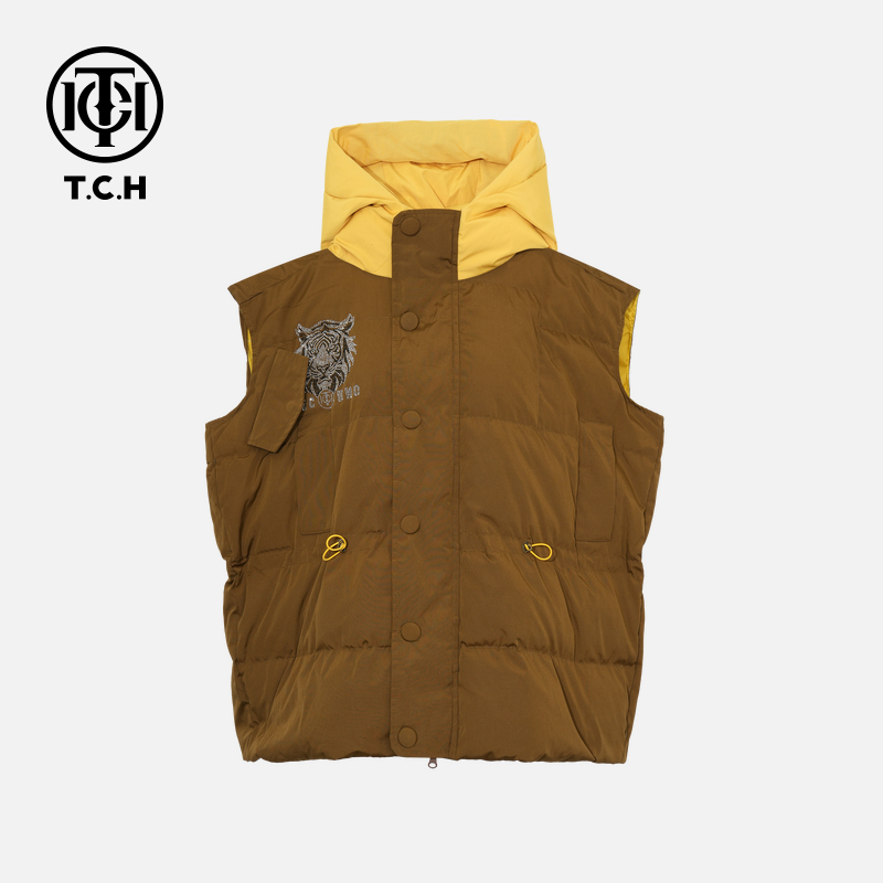 TCH私服轻奢拼色宽松时尚百搭款羽绒马甲男女同款T75D25E1006