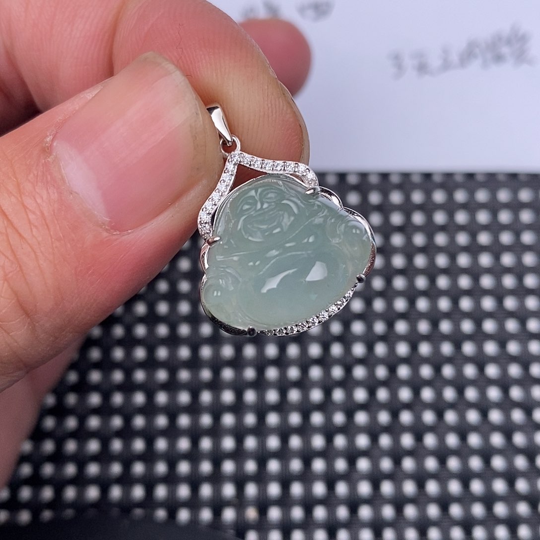 翡翠颈饰银S925镶嵌挂件