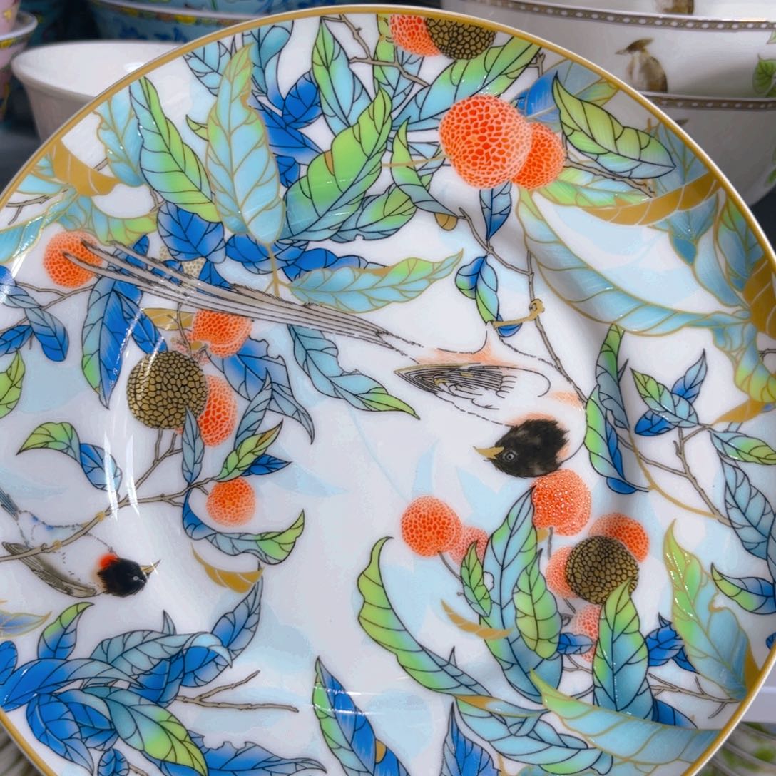 瓷片嘟**宝荔枝八寸浅盘两个