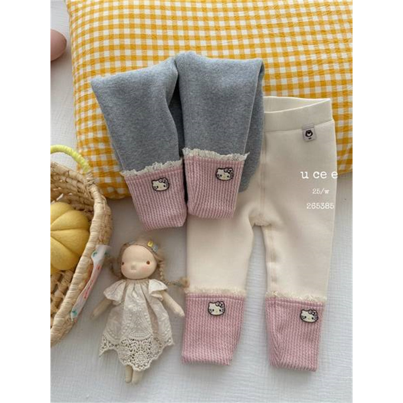 【KT女孩】800克釉兮·25冬~女宝宝裤子KT花边加绒加厚打底裤265385