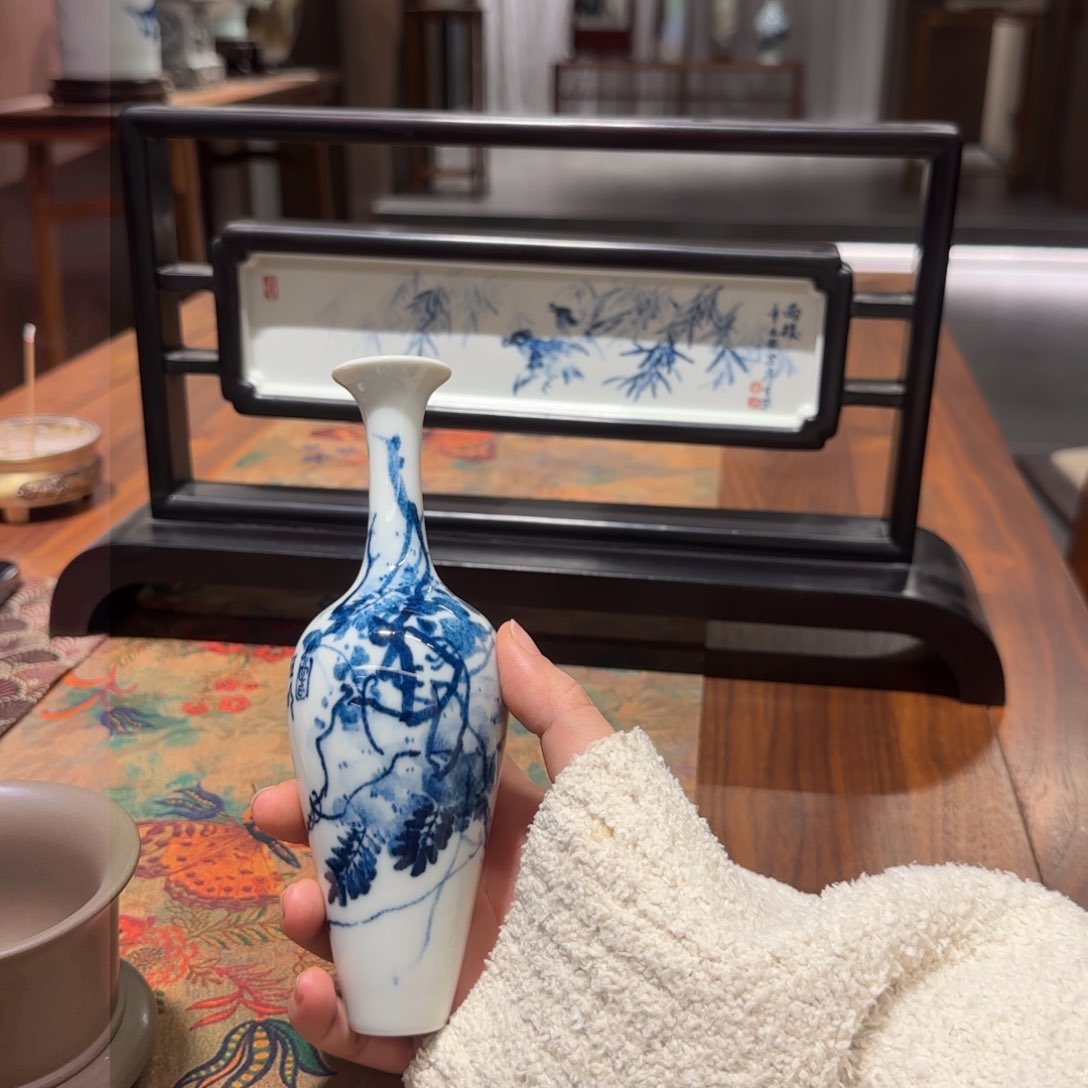 瓷片独*侠陶瓷手绘 青花紫藤