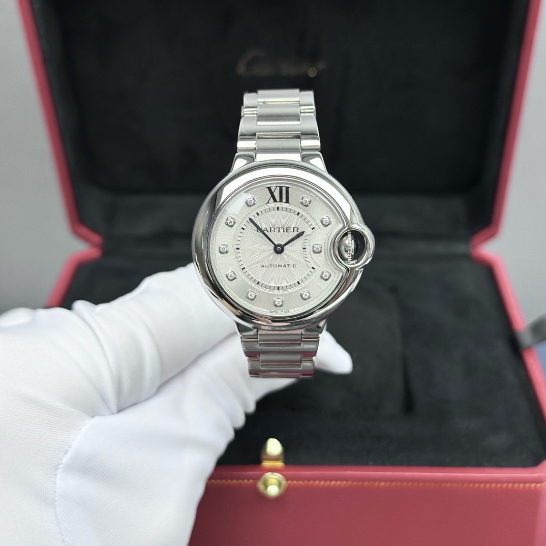 99新 Cartier/卡地亚 WE902074蓝气球33mm银盘钻刻钢链单表