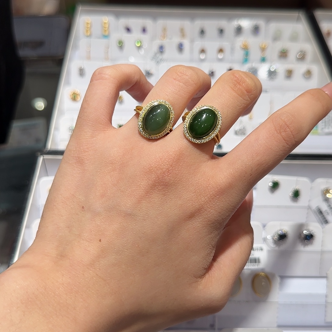 和田玉银S925镶嵌戒指猫眼蛋面多样发一