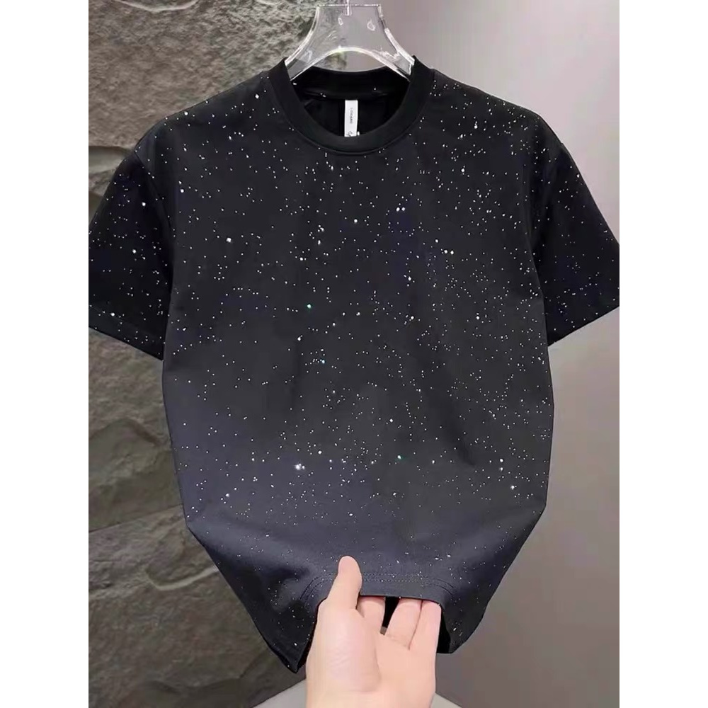 夏季满天星情侣款短袖T恤男百分百纯棉圆领时尚潮流男士上衣亮片