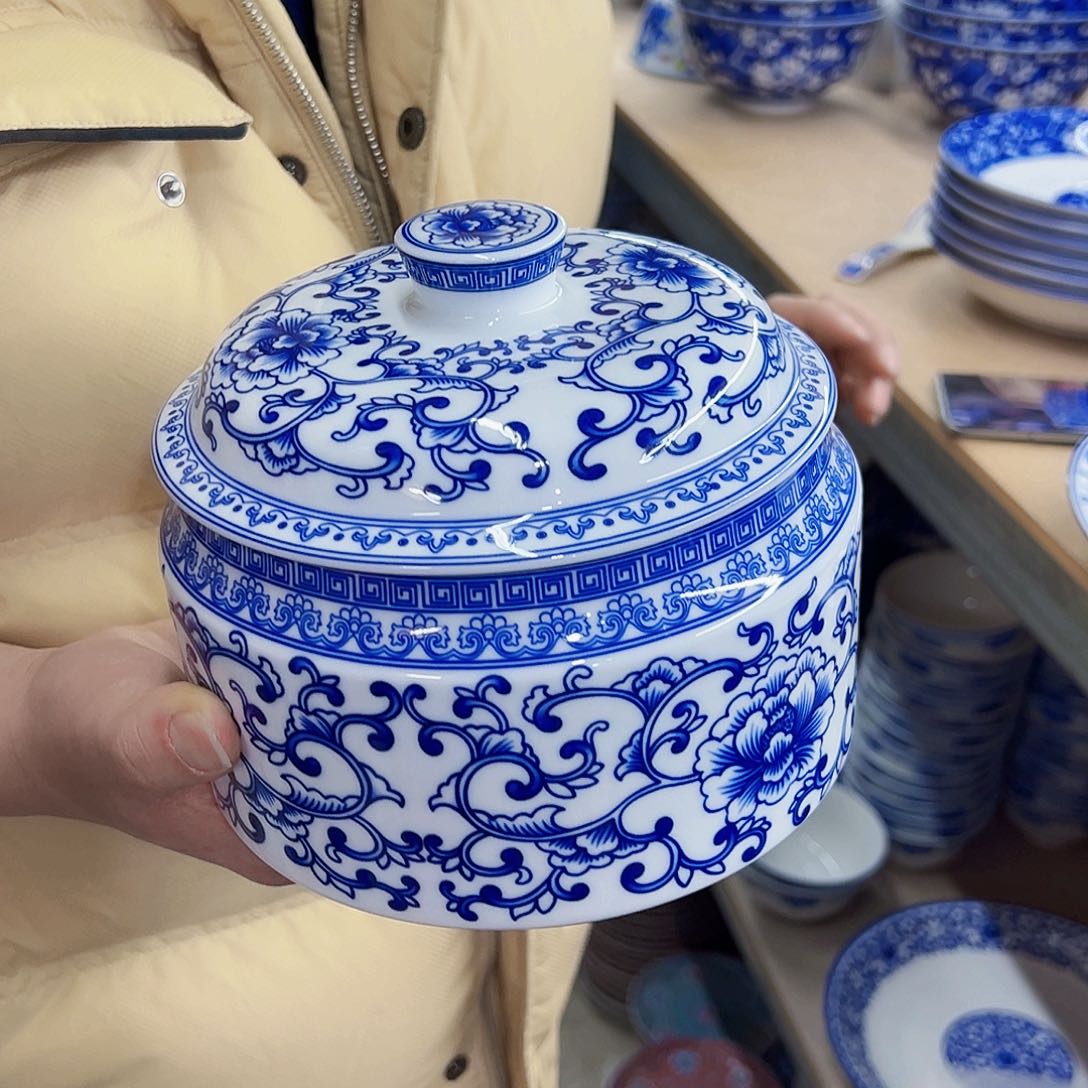 瓷片如****8如意牡丹猪油罐1个