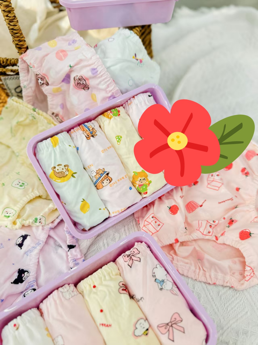 女童面包裤纯棉三角裤女宝宝花苞裤不夹PP舒适透气泡泡裤盒装4条