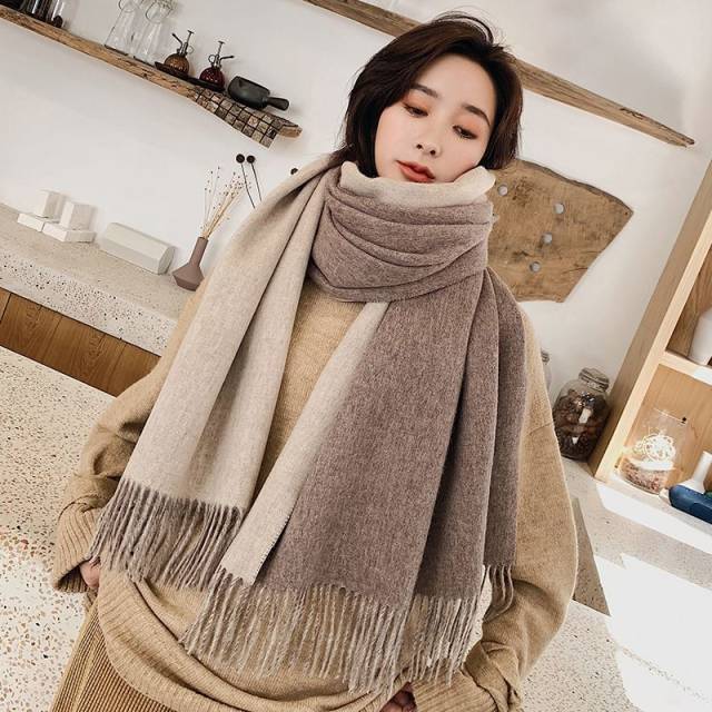 【顶版】100分羊绒双面围巾高档经典百搭加厚围脖长流苏围巾