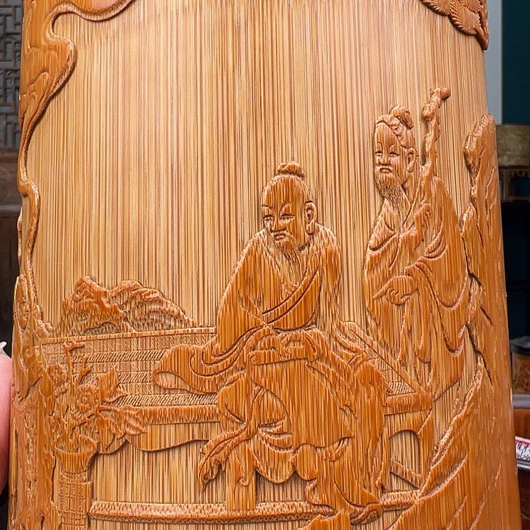 竹徐*竹雕品香图笔筒