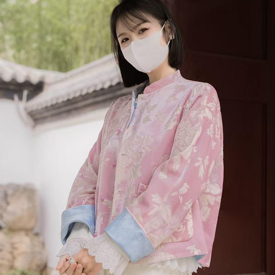 【国庆福利】浣花溪  国风桑蚕丝丝绒双面穿织金时尚外套 DF0333