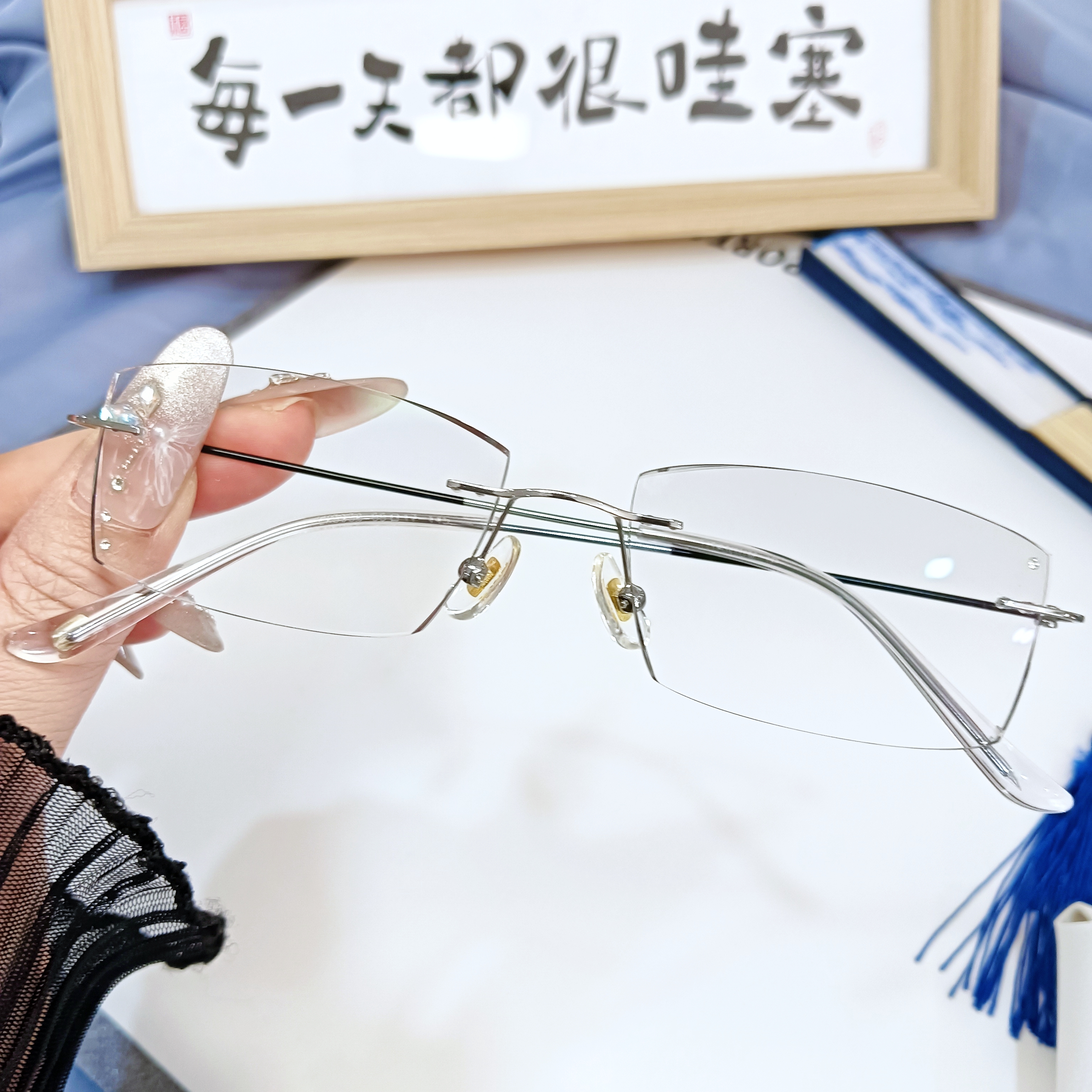 27号 超轻纯钛无边框眼镜气质男女可配近视散光时尚百搭