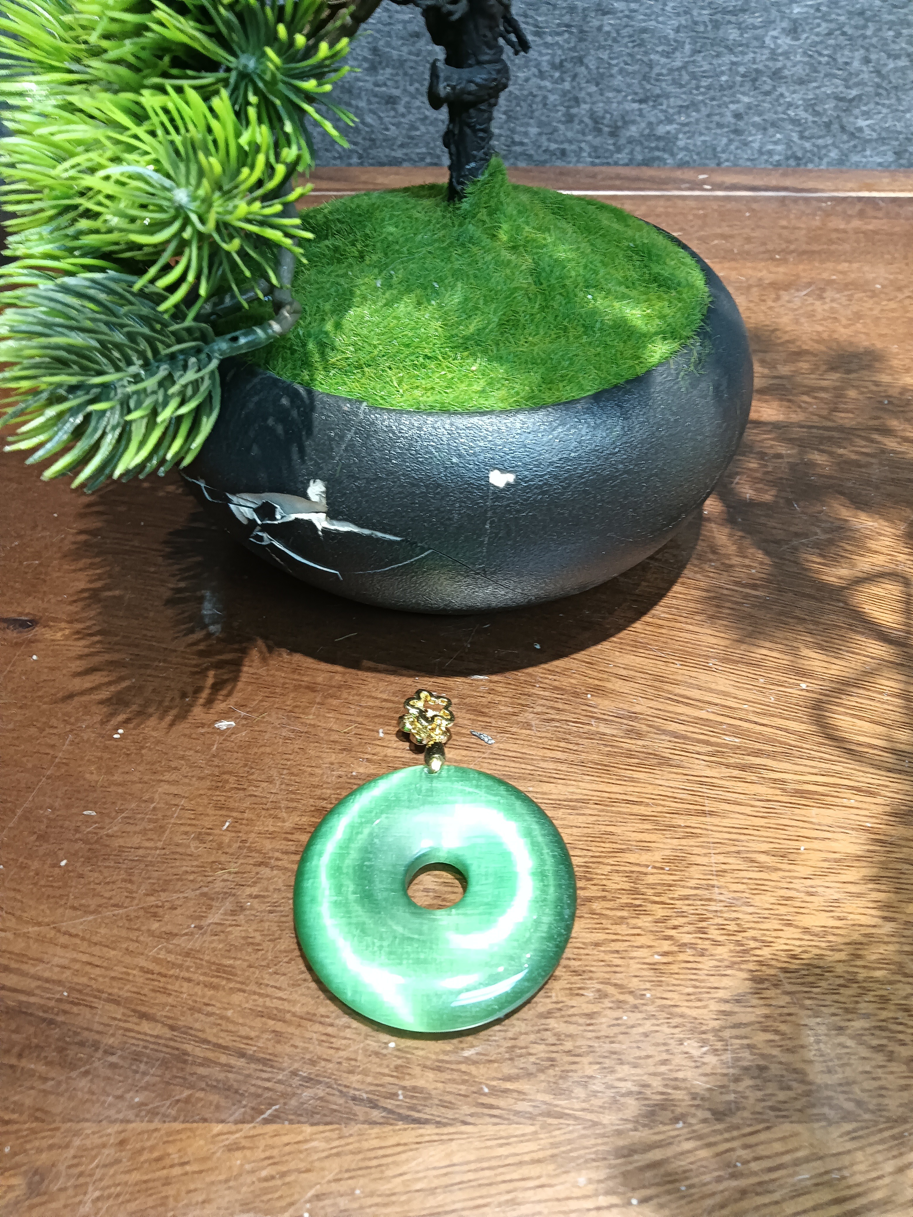 菠菜绿猫眼平安扣吊坠