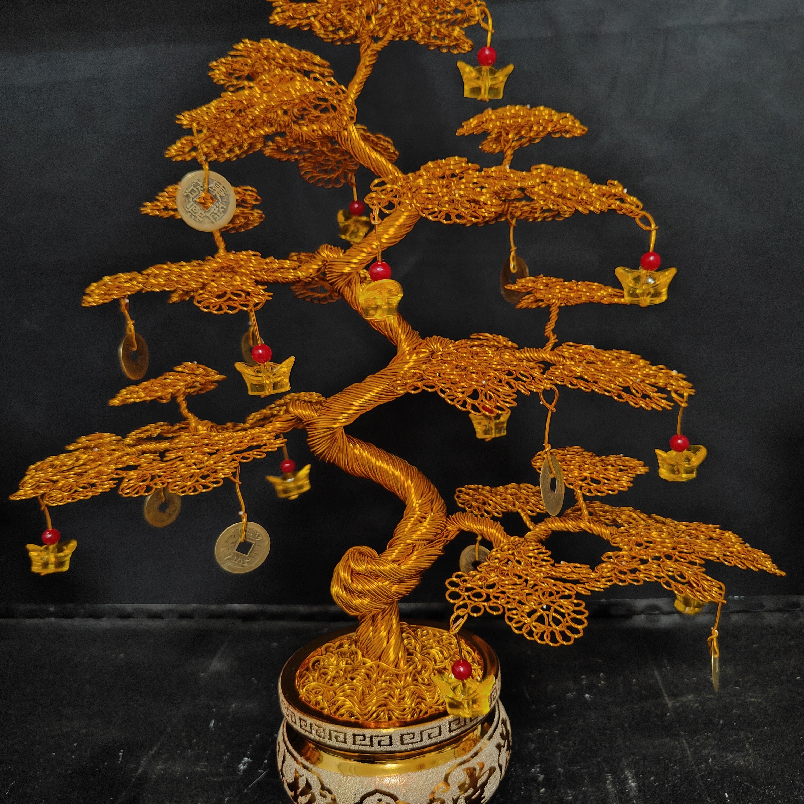 加粗加硬手工艺发财树高35厘米室内中式书房客厅酒柜摆件