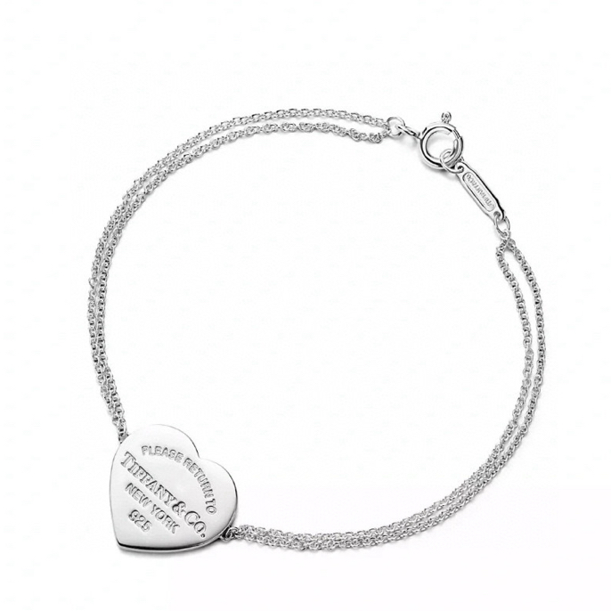 未使用 Tiffany & Co./蒂芙尼 爱心双链银手链 