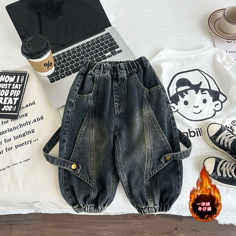 男童牛仔裤秋冬款2025新款儿童秋冬裤子男孩宝宝秋季痞帅软直筒裤