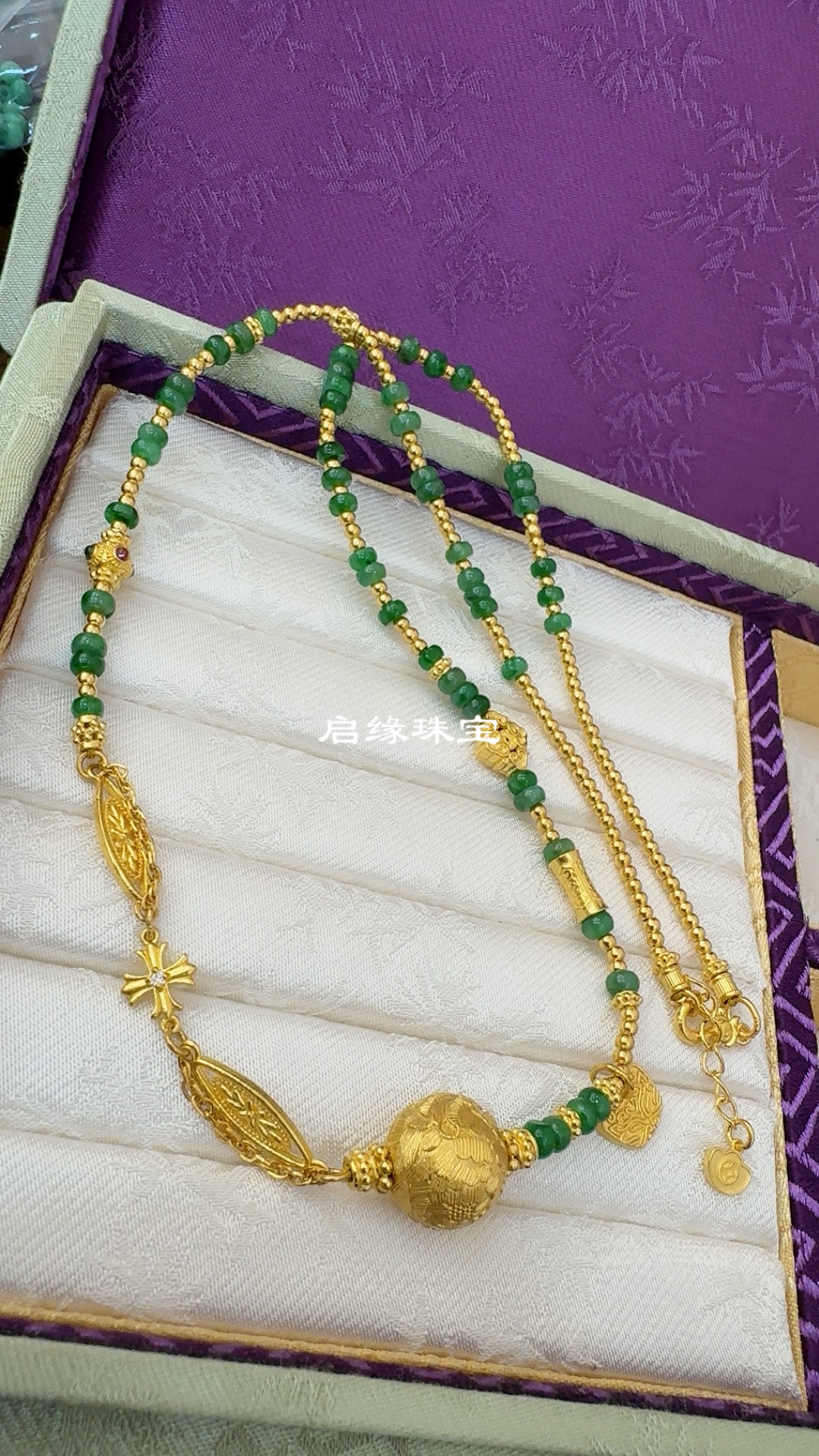 足金牡丹花珠项链