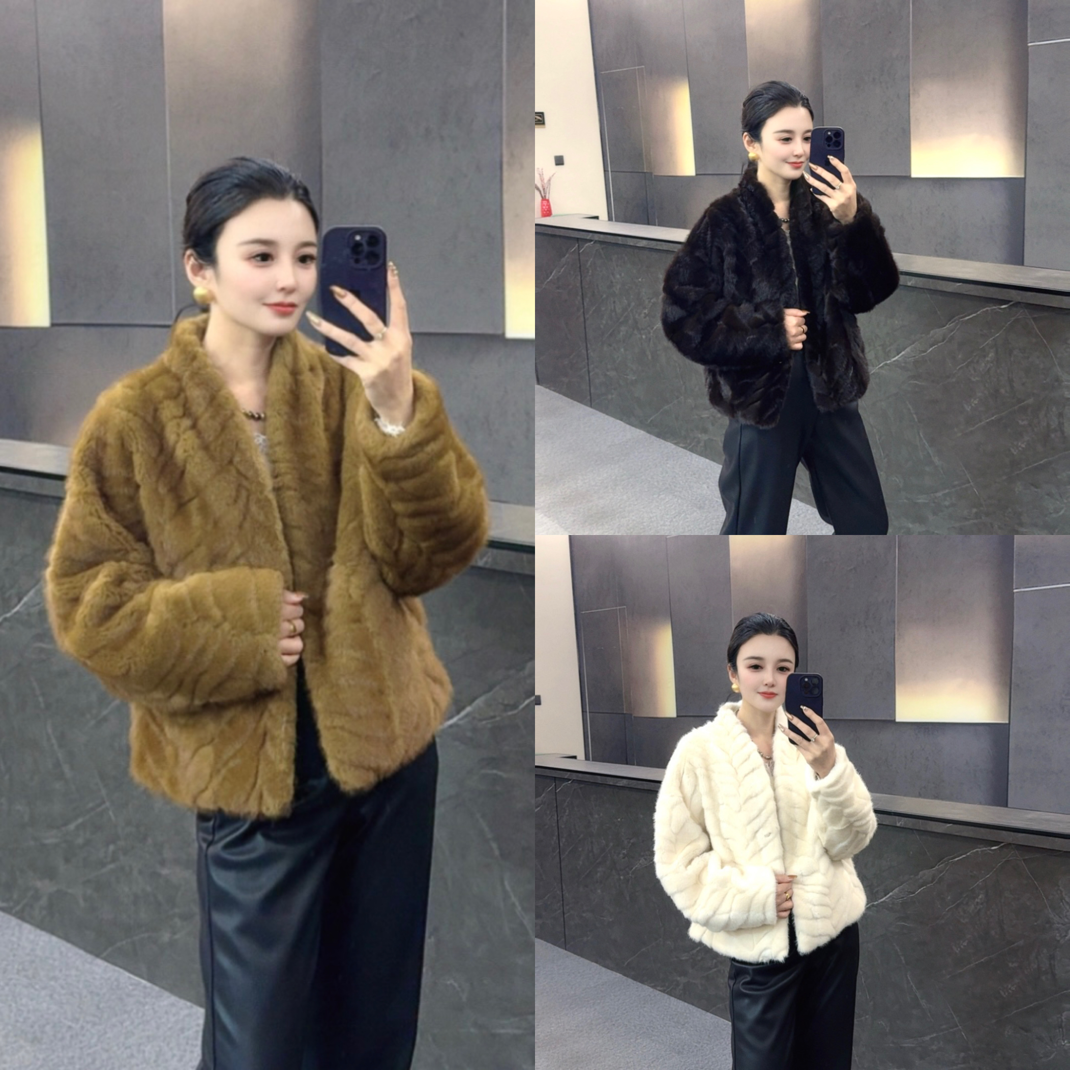 【贾小姐高定】时尚短款休闲冬季貂毛外套轻奢1817-2秋冬加厚韩版