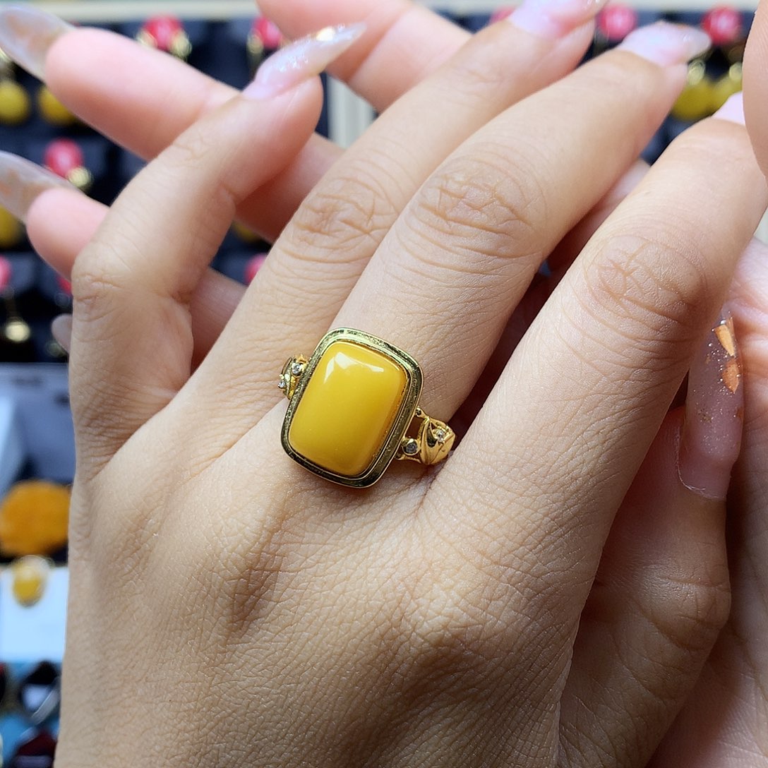 银S925镶嵌蜜蜡戒指戒指