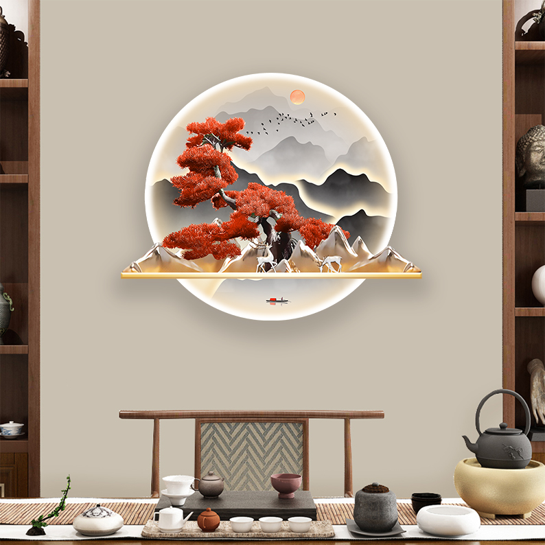 DK005鸿运当头轻奢挂画玄关装饰画新中式日出东方山水迎走廊画