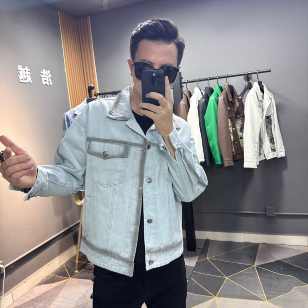 秋季男士新款韩版修身个性做旧牛仔夹克外套休闲潮流翻领帅气上衣