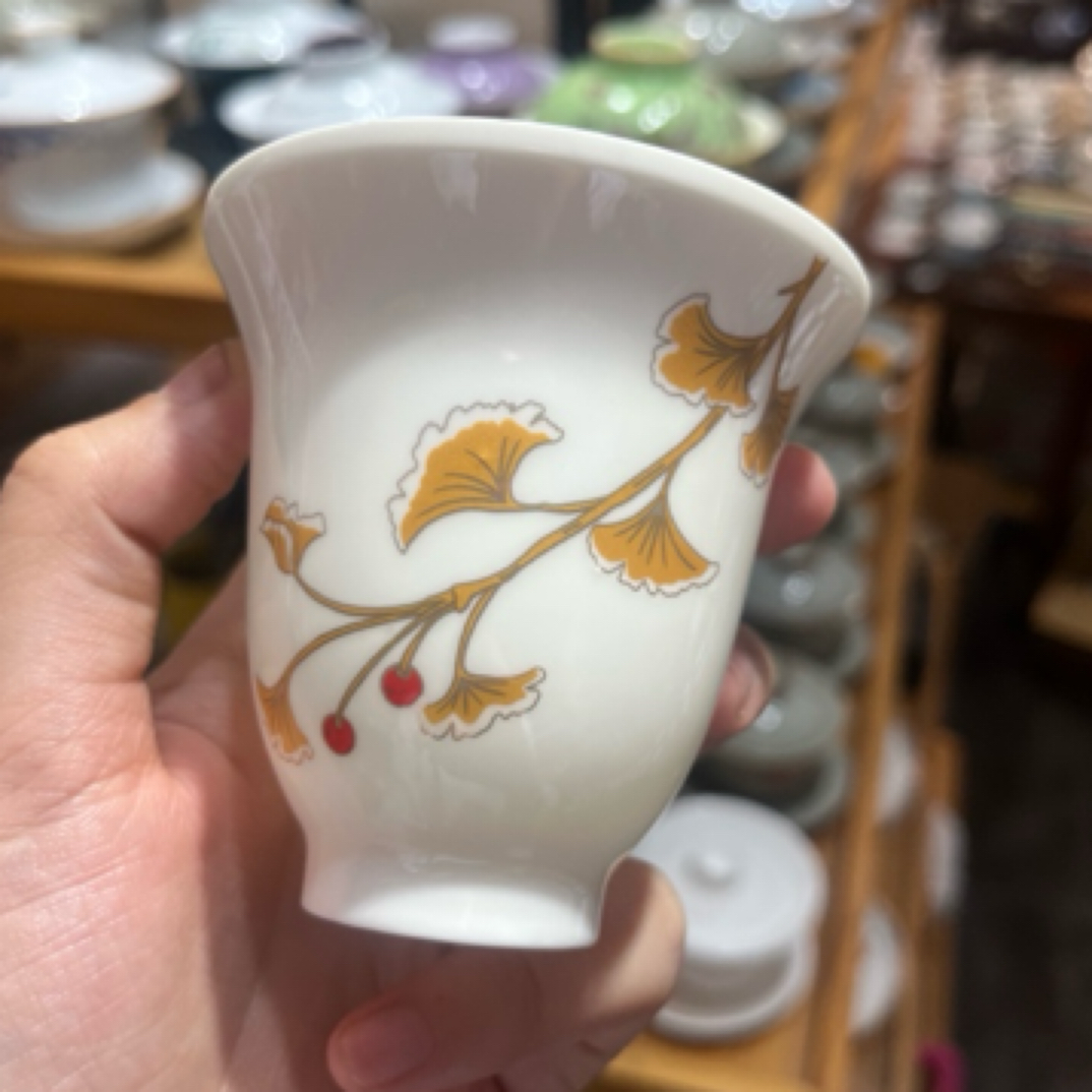 羊脂玉三生有杏银杏叶茶具 120CC 大容量主人杯功夫茶具