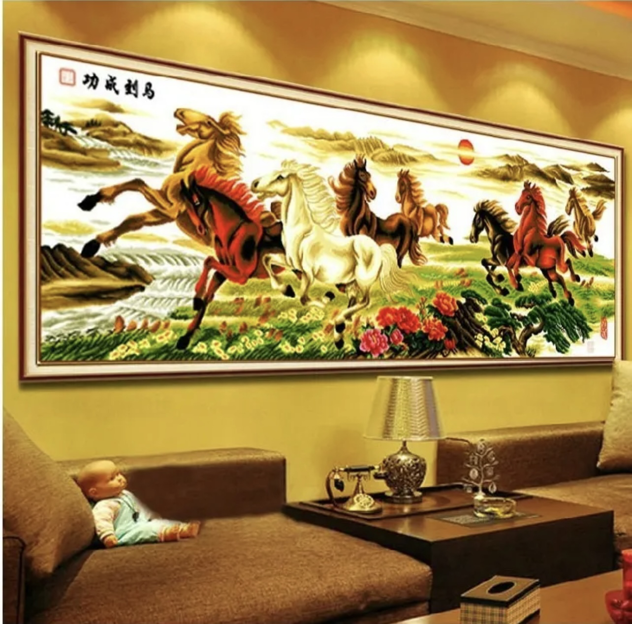 客厅画马到成功经典款十字绣非满绣58色292×103