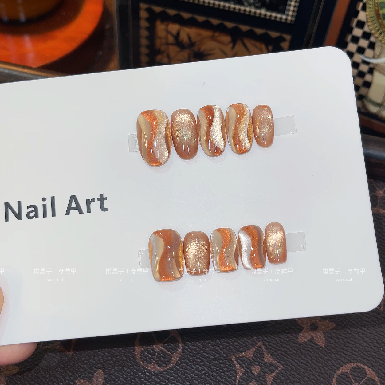 波浪 晕染猫眼穿戴甲纯手工气质美甲假指甲贴片ins新娘孕妇甲