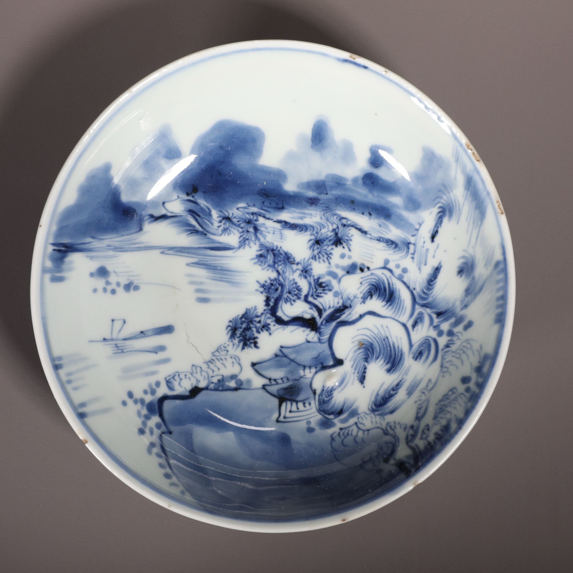 LOT021508 清康熙 青花披麻皴山水纹盘