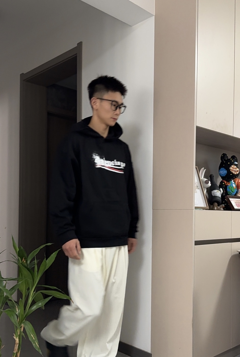 巴黎经典海浪模糊可乐印花卫衣秋季连帽卫衣宽松时尚简约男女同款