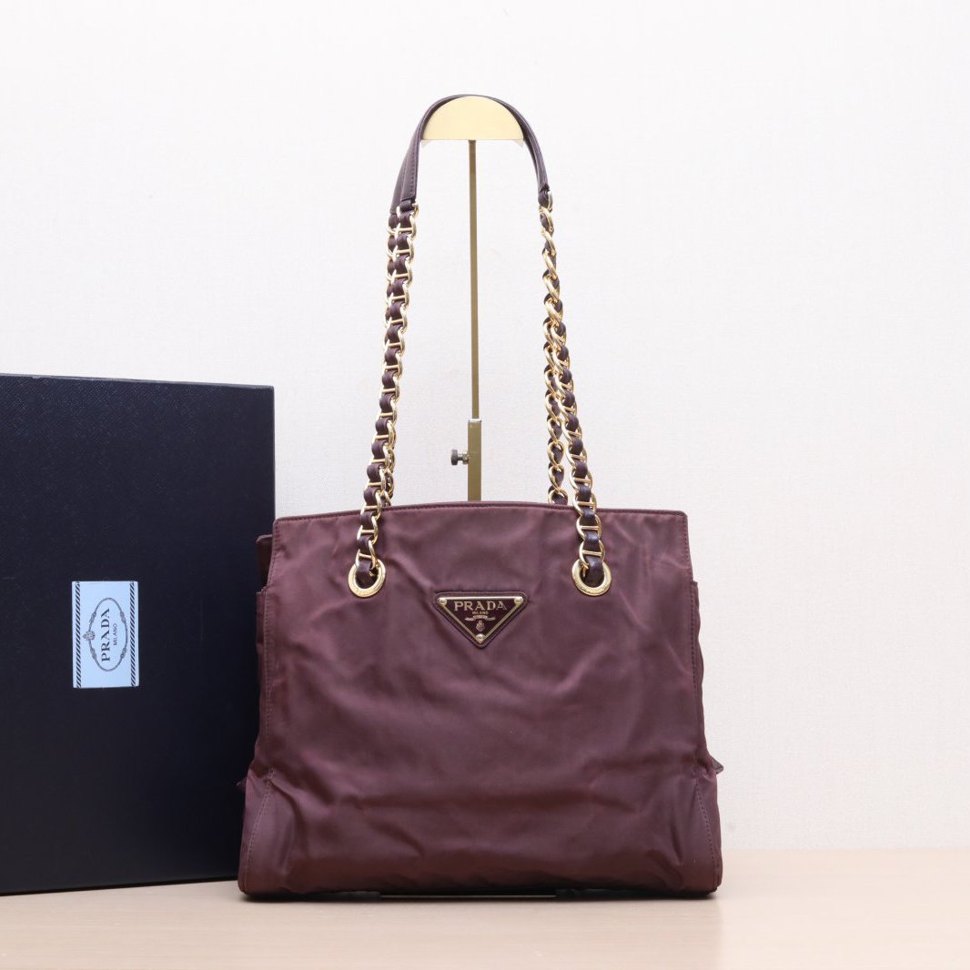 95新 Prada/普拉达  红棕色 尼龙 单肩包 中古 降落伞 P205639076