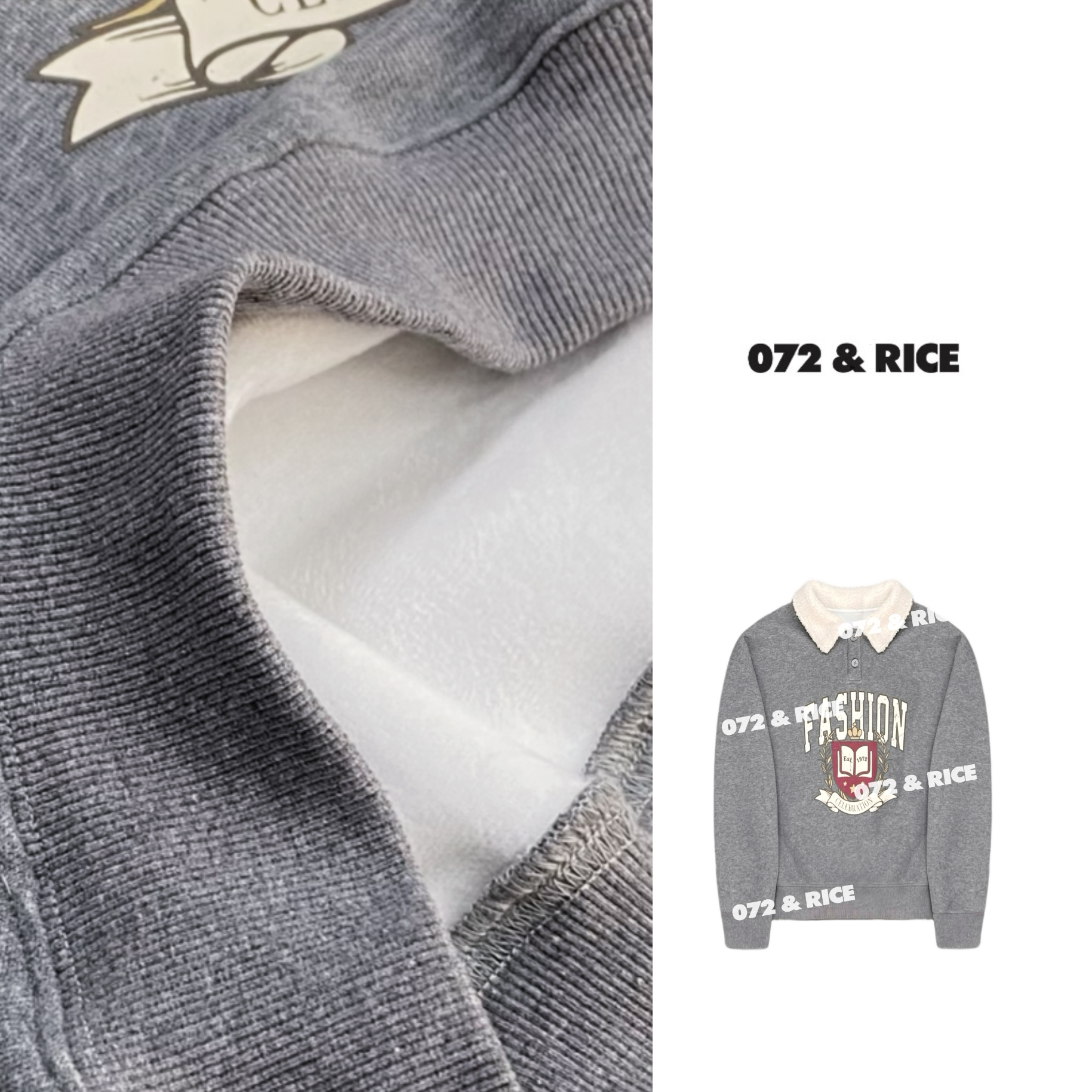 072 & RICE【毛领徽章】春季休闲翻领半拉链加厚长袖上衣 31XD66