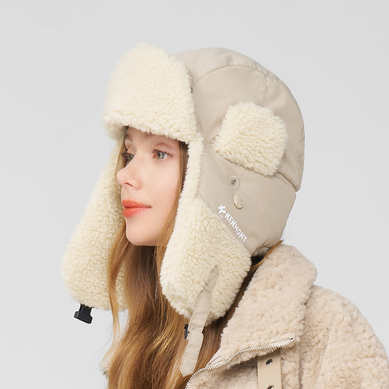 加绒保暖毛绒护耳三防雷锋帽女骑电动车防风防寒飞行员棉帽冬