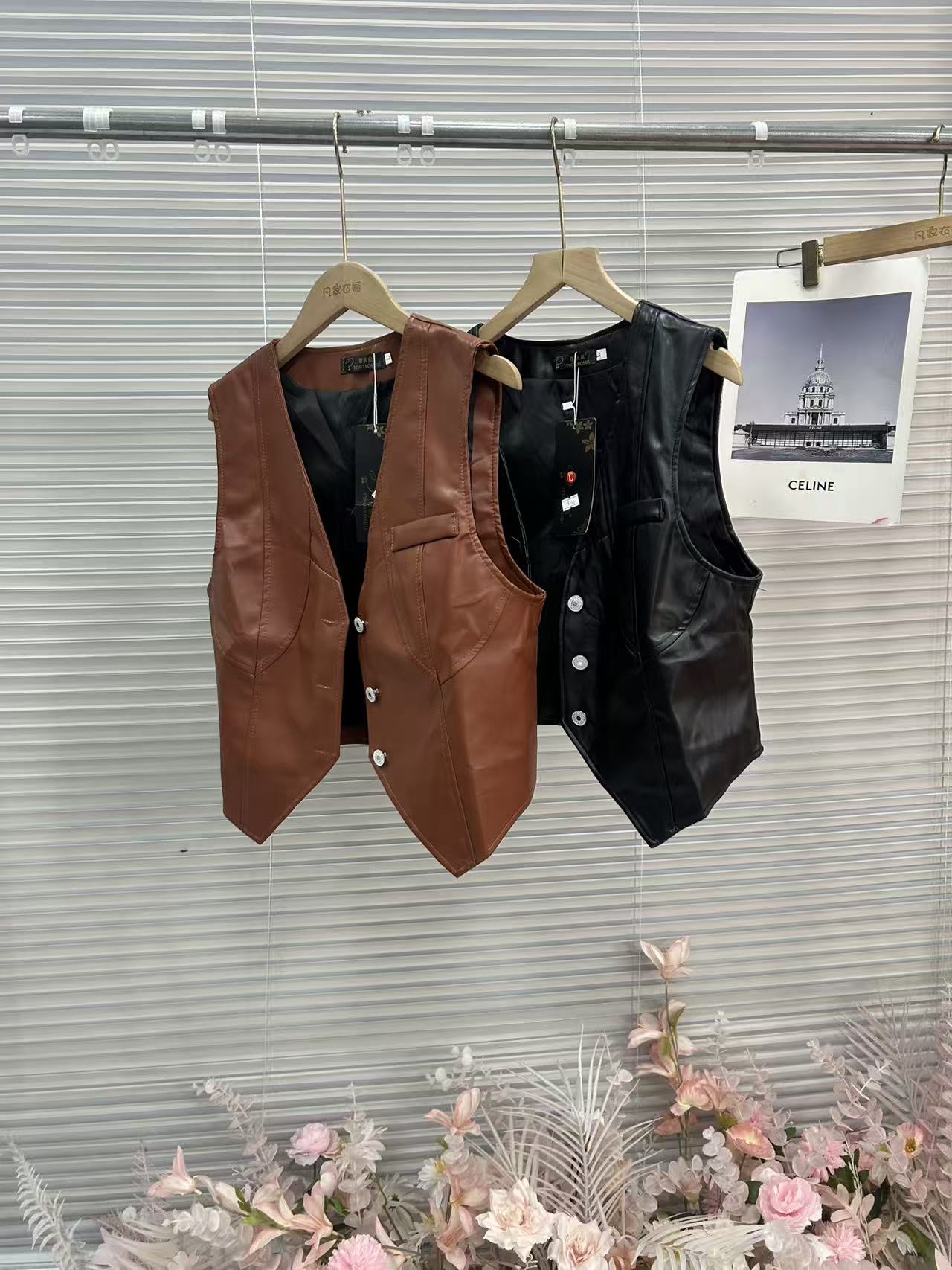 1166【安言服饰】女拼接口袋工字型纽扣通勤风马夹无袖时尚气质韩版