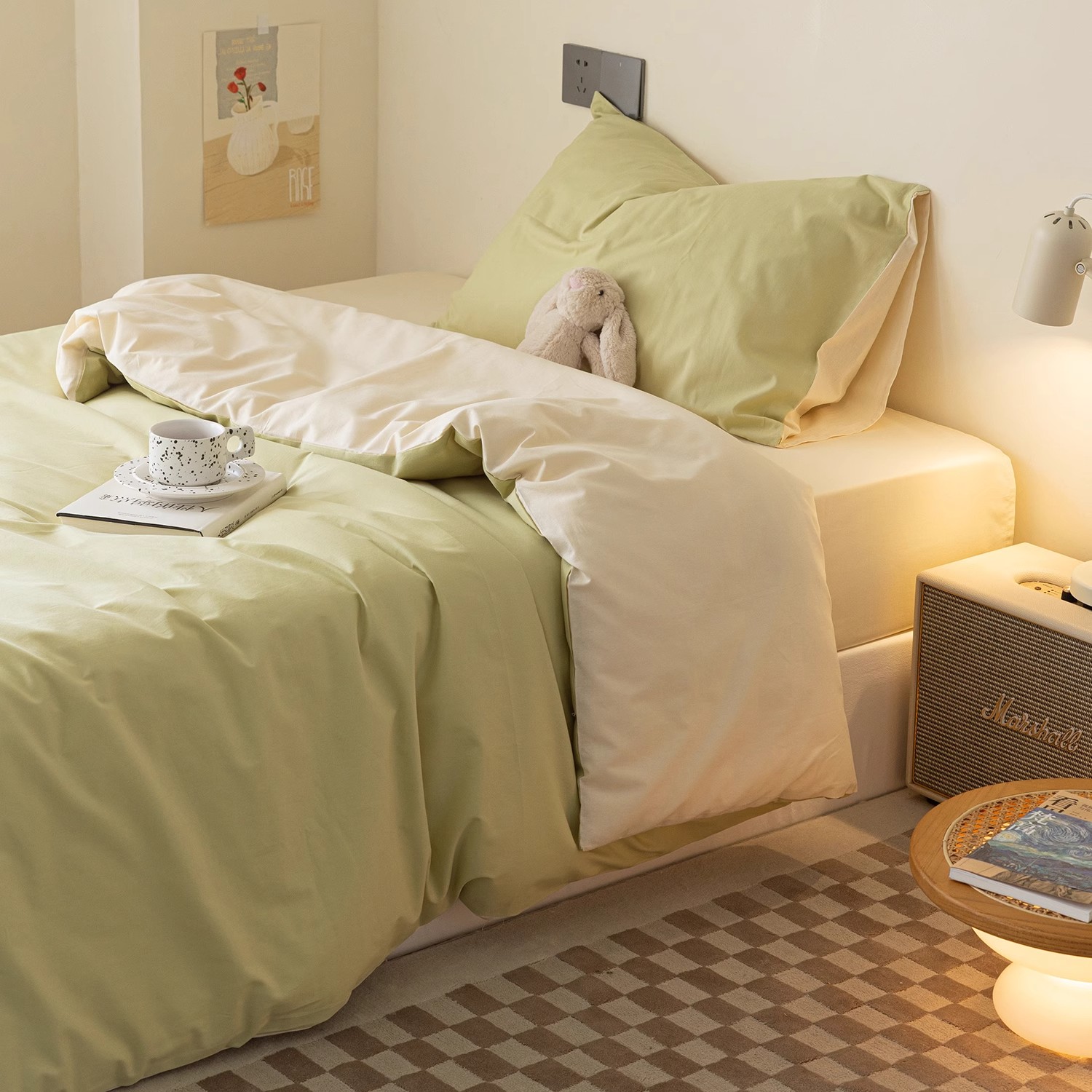 简约风纯棉三件套大学生宿舍床品1.2m单人全棉被套床单纯色四件套