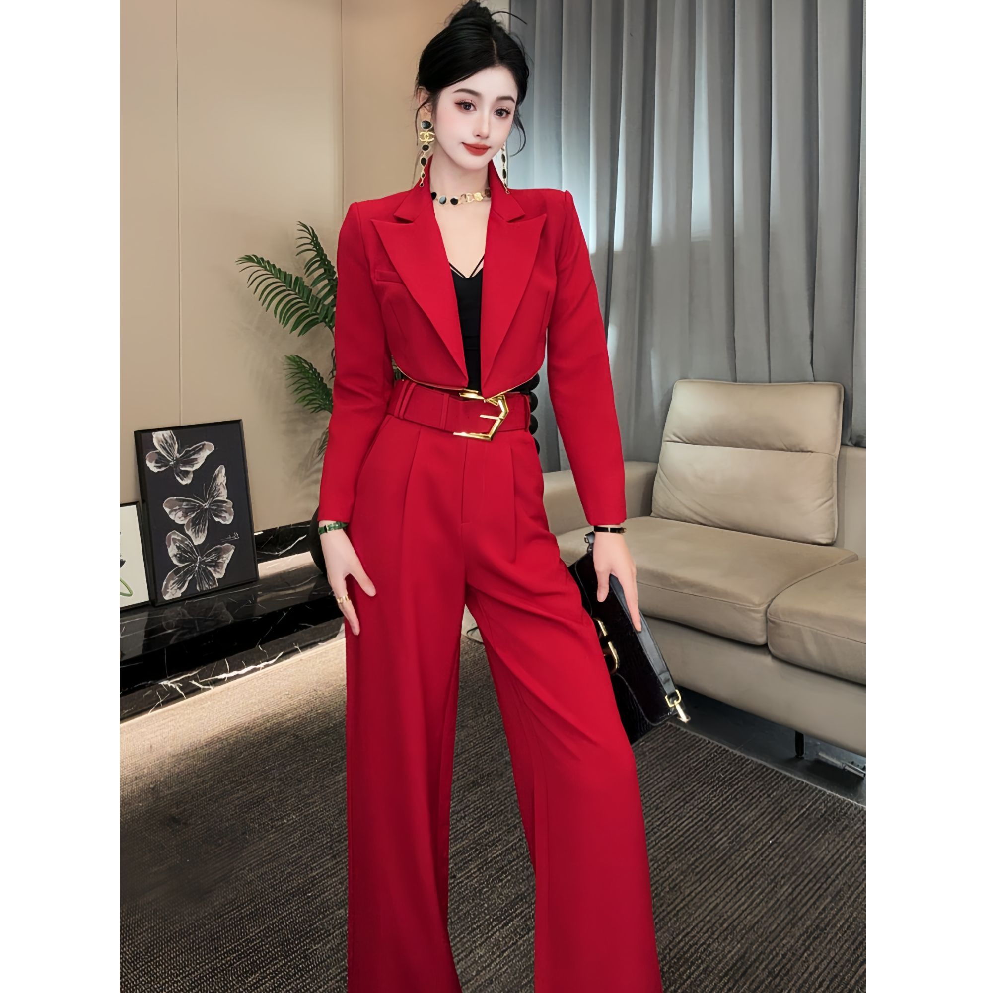 莹莹红人馆时尚设计师款百搭宽腰带西装套装50870023 1272初秋