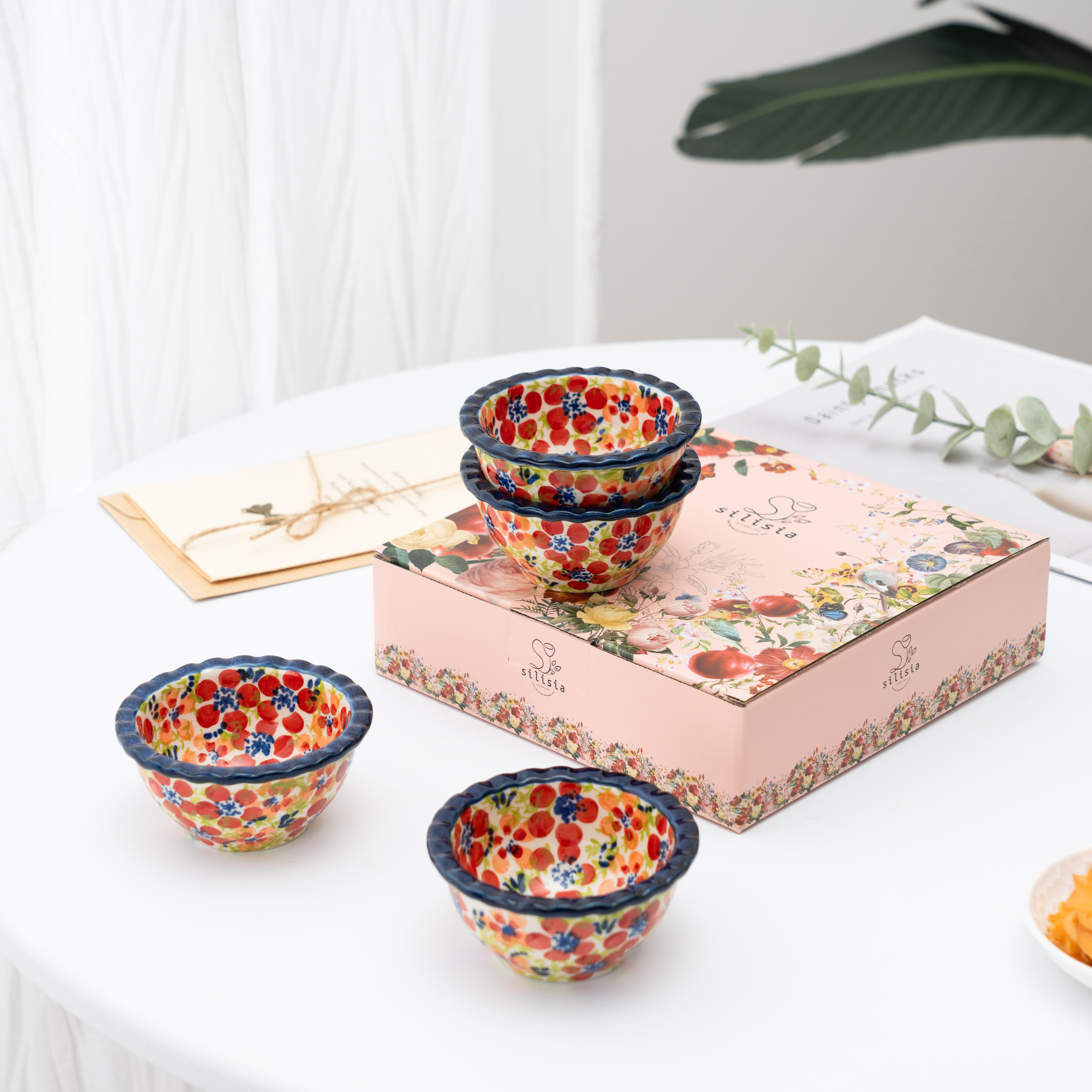 【SILESIA/出口原单】手绘碧丝粉黛-3.5英寸酱料碗四个装带礼盒