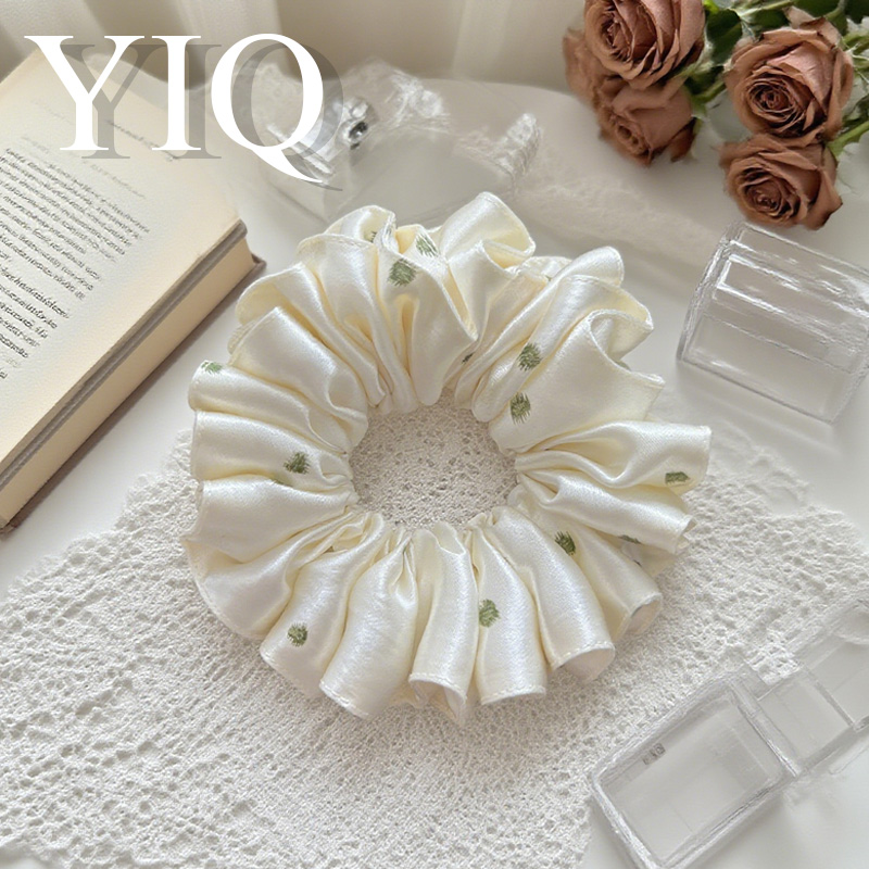 复古缎面波点发圈奶油白配色扎发绳百搭饰品醋酸ins高级制品气质