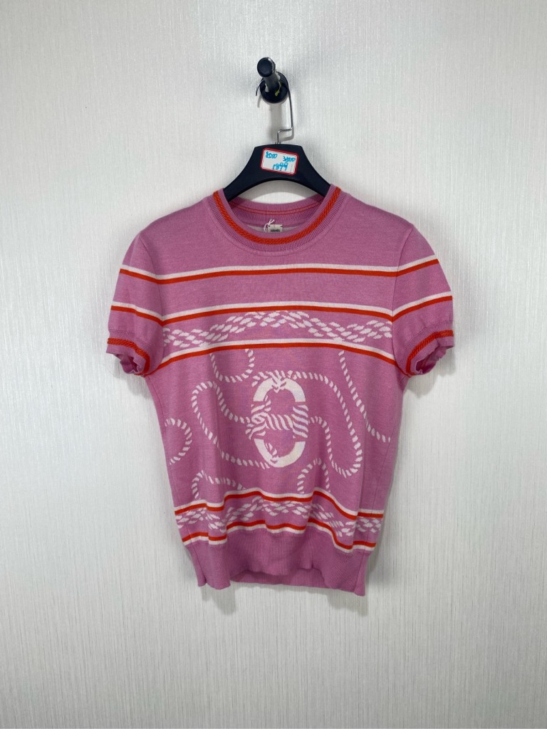 99新 Hermes/爱马仕 女/40/粉色猪鼻子羊绒针织短袖/12350/SN4313