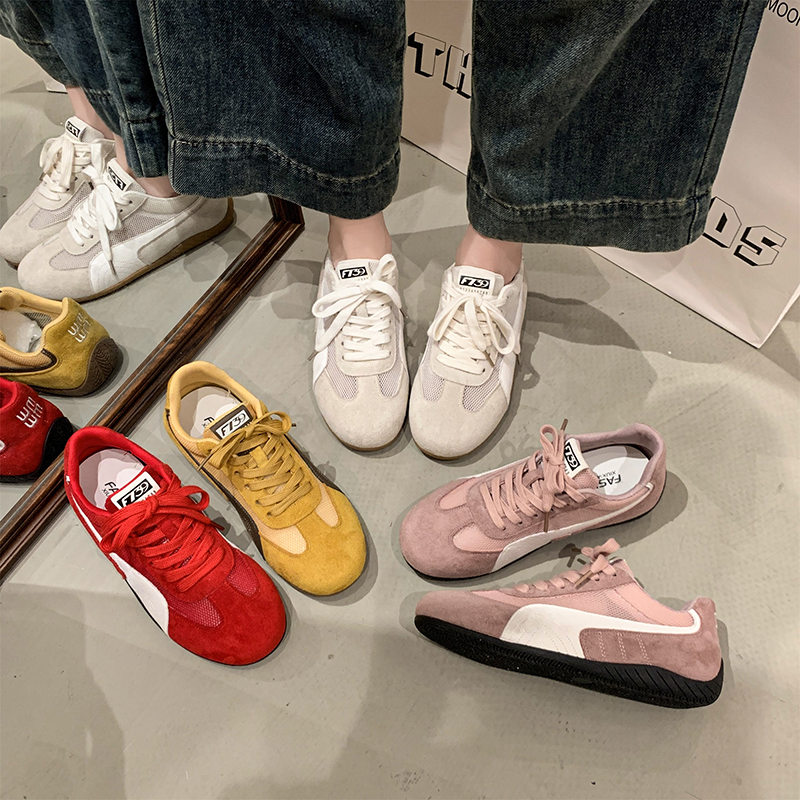 时尚休闲鞋德训鞋拼色交叉绑带低跟拼接系带透气