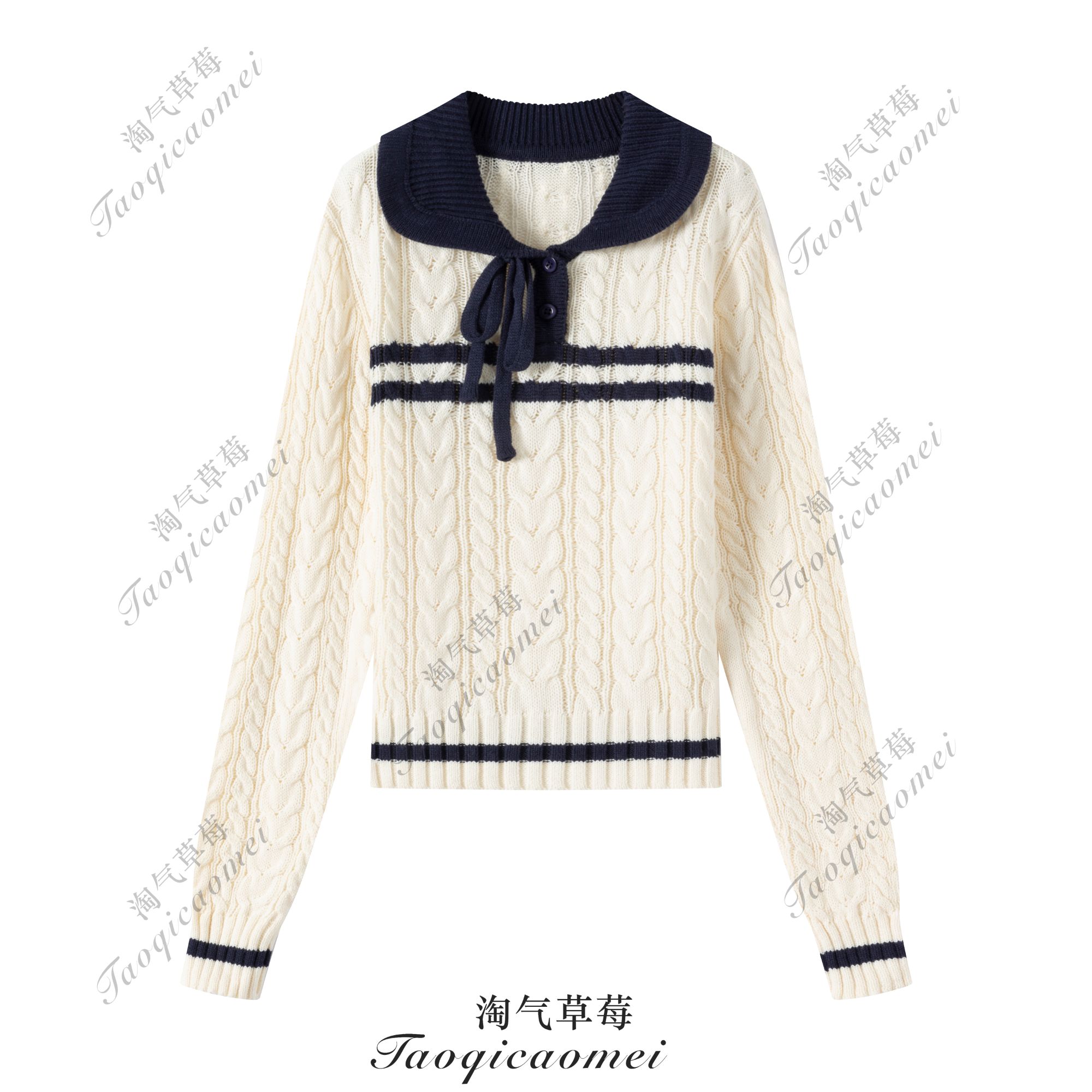 Taoqicaomei · 学院风减龄麻花毛衣针织衫秋冬蝴蝶结温柔系穿搭