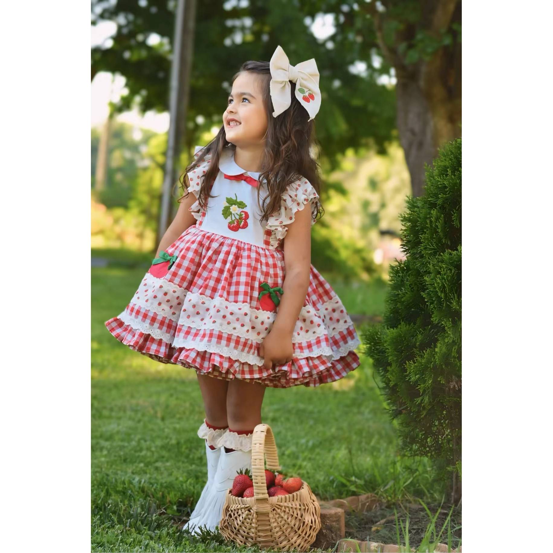 jannybb草莓系列甜美夏季套装女童日常格子公主裙日系连衣裙儿童